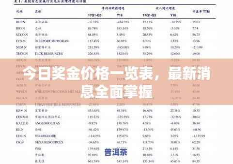 今日奖金价格一览表,最新消息全面掌握